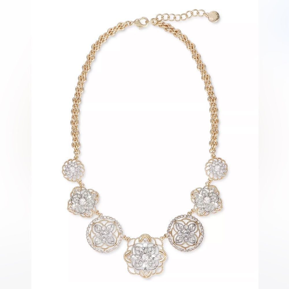 NWT CHARTER CLUB Two-Tone Crystal Palazzo Chain Frontal Necklace